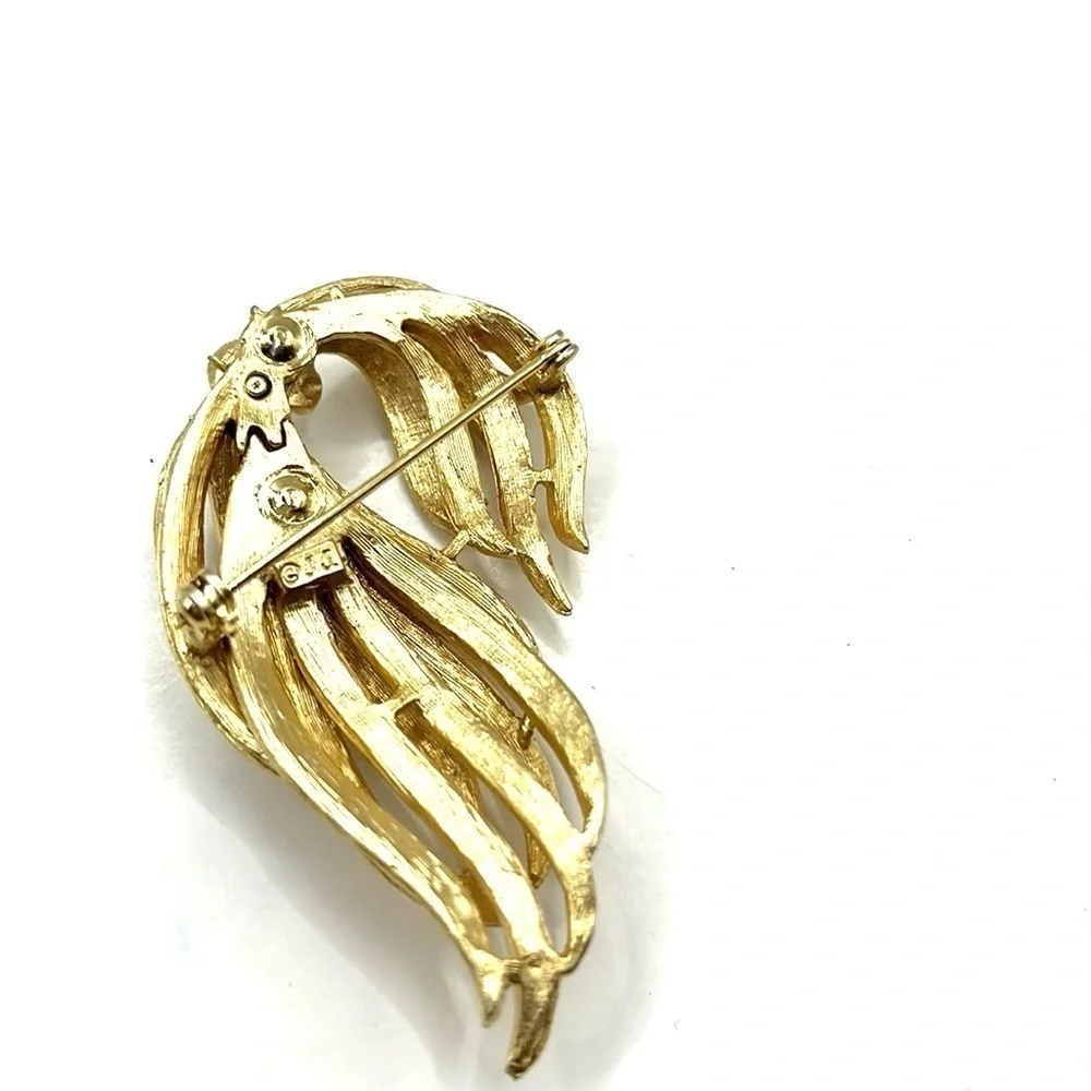 Vintage Brooches Roses Leaf Acorn Ribbon Pin Gold Tone Pins 3 VTG